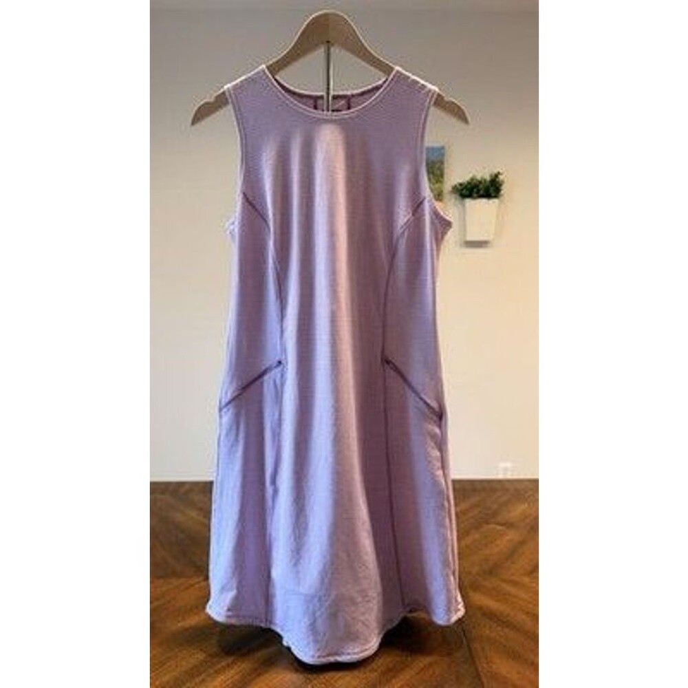Duluth Trading Womens S Sleeveless Dress Purple Stripe Stretch Zip Pockets